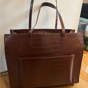 BEIS Brown Croc-Embossed Tote Bag